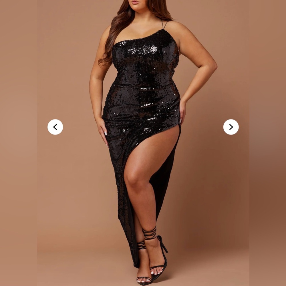 Fashion Nova Black Sequin One-Shoulder Dress